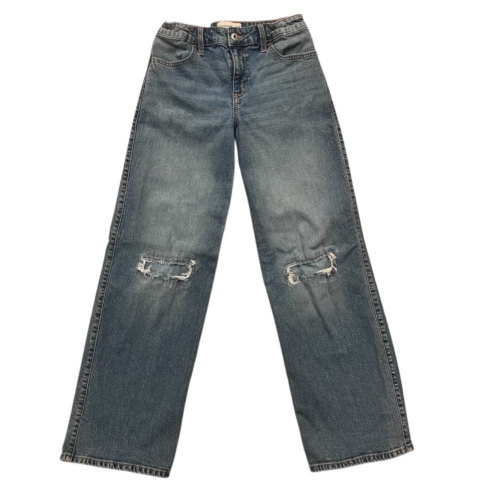 Abercrombie Kids High Rise Wide Leg Jeans Distressed Knees Size 15/16